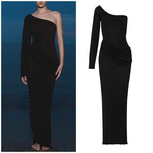 Baobab Kairi Maxi Dress Coal Black One Shoulder Size Small